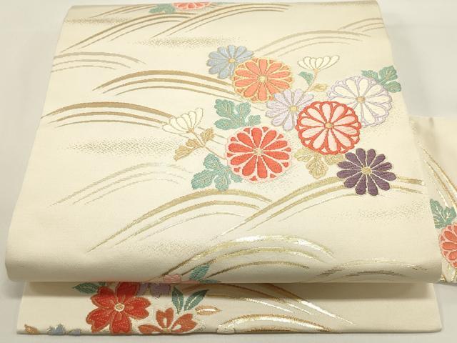 平和屋着物◎九寸名古屋帯　唐織　流水花文　金糸　正絹　逸品　DABH1540cd
