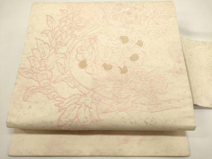 平和屋着物◎九寸名古屋帯　唐織　草花文　金糸　正絹　逸品　DABH1541cd