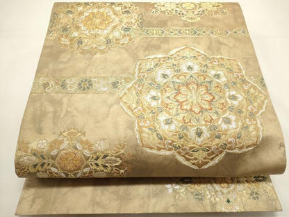 平和屋着物◎六通柄袋帯　正倉院花文　金銀糸　正絹　逸品　DABH1553cd