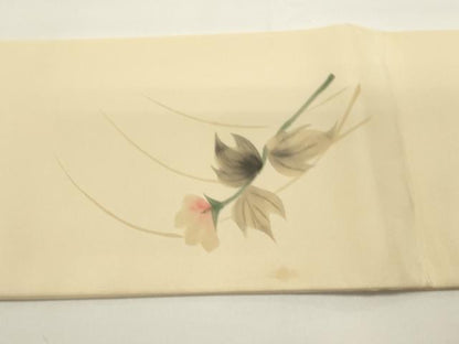 平和屋着物◎九寸名古屋帯　手描き　草花文　正絹　逸品　DABH1539cd