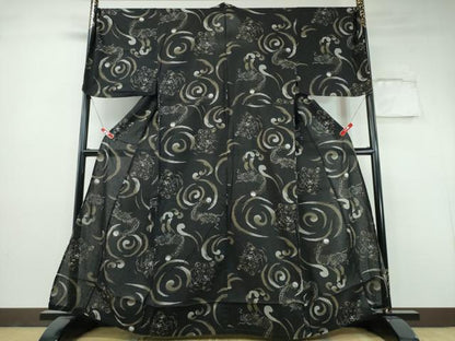 平和屋着物∴夏物　男性　浴衣　虎　龍　立波文　キングサイズ　黒地　綿　逸品　CABH1559ng