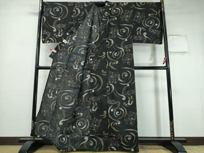 平和屋着物∴夏物　男性　浴衣　虎　龍　立波文　キングサイズ　黒地　綿　逸品　CABH1559ng
