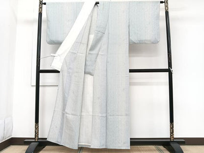 平和屋着物＊夏物　小紋　捩り織　縞花文　蜻蛉　正絹　逸品　CABI3741xi