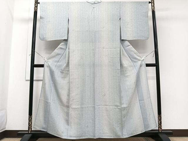 平和屋着物＊夏物　小紋　捩り織　縞花文　蜻蛉　正絹　逸品　CABI3741xi