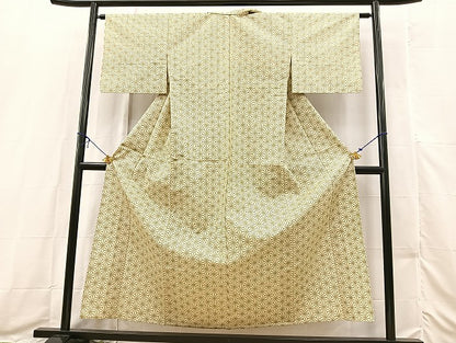 平和屋着物▽上質な紬　単衣　麻の葉文様　正絹　逸品　BAAX3578yc