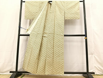 平和屋着物▽上質な紬　単衣　麻の葉文様　正絹　逸品　BAAX3578yc