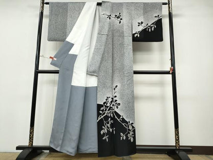 平和屋着物●訪問着　南天文　シルエット　たたき染め　正絹　逸品　CABH9769ut