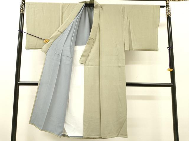 平和屋着物▽男性　伝統工芸士　廣瀬雄望　江戸小紋　単衣　万筋　灰色×枯色　正絹　逸品　DABG5517fe