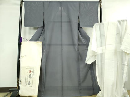 平和屋本店＊極上　夏物　京都祇園の老舗　ぎをん齋藤　色無地・長襦袢セット　絽　藍墨茶色　たとう紙付き　逸品　未使用　DZAB6316kh6