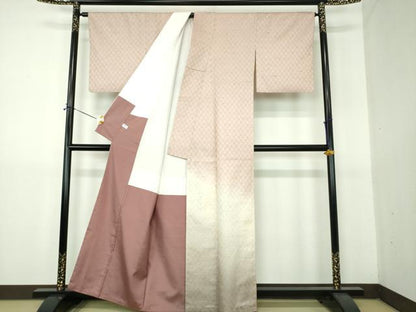 平和屋着物●ぜんまい紬　色留訪問着　霞市松文様　正絹　逸品　DABG8257ps