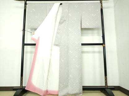 平和屋着物●ぜんまい紬　花織　ろうけつ染め　幾何学文様　正絹　逸品　DABG8256ps