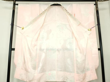 平和屋着物●振袖用長襦袢　無双仕立て　半衿刺繍　花籠地紋　暈し染め　正絹　逸品　DABG8211ps