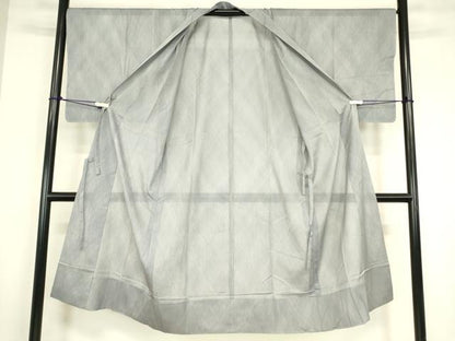 平和屋着物▽道中着　スリーシーズン　春夏秋　塵除け　縞　灰青色　ロング丈　正絹　逸品　DABG0727az