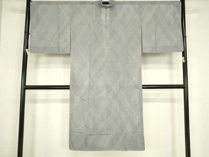 平和屋着物▽道中着　スリーシーズン　春夏秋　塵除け　縞　灰青色　ロング丈　正絹　逸品　DABG0727az
