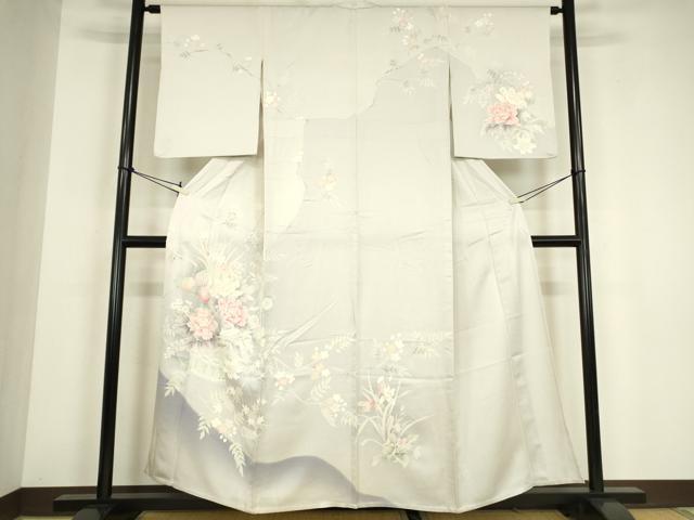 平和屋着物▽訪問着　単衣　友禅　刺繍　花籠文　正絹　逸品　DABG0714az