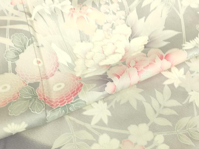 平和屋着物▽訪問着　単衣　友禅　刺繍　花籠文　正絹　逸品　DABG0714az