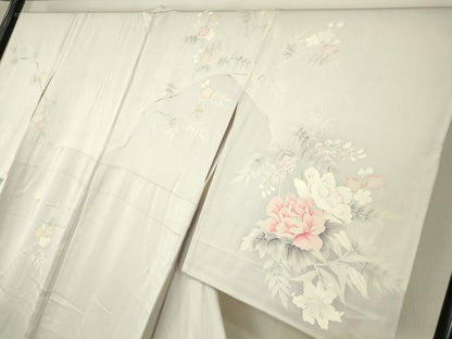 平和屋着物▽訪問着　単衣　友禅　刺繍　花籠文　正絹　逸品　DABG0714az