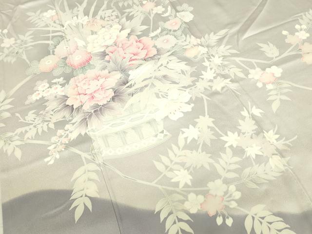 平和屋着物▽訪問着　単衣　友禅　刺繍　花籠文　正絹　逸品　DABG0714az
