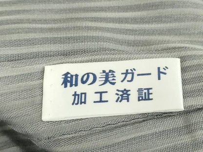 平和屋着物▽道中着　スリーシーズン　春夏秋　塵除け　縞　灰青色　ロング丈　正絹　逸品　DABG0727az
