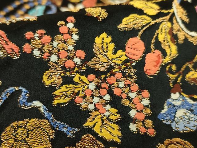 平和屋本店●極上　西陣の名門　加納幸謹製　太鼓柄袋帯　唐織　花鳥文　黒地　金糸　証紙・反端付き　逸品　未使用　DZAA6781kh6