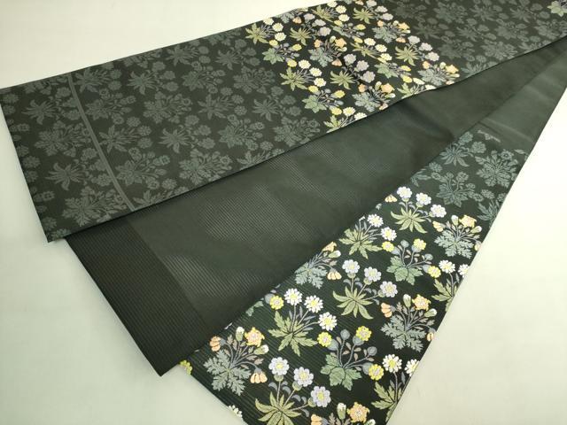 平和屋本店＊極上　夏物　西陣　川島織物　太鼓柄　本袋帯　唐織　草花文　黒緑色地　証紙付き　逸品　未使用　DZAB4786kh6
