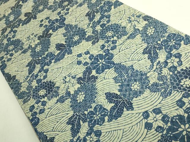 平和屋本店●極上 藍造り国選定無形文化財 藍師・佐藤昭人 大澤石雄 大澤一雄 両面 全通柄袋帯 藍染 花織 証紙付 逸品 未使用 DZAB0240kh6
