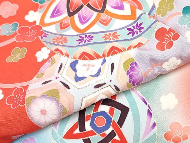 平和屋着物[]七五三　女の子　３歳　祝着　三つ身　長襦袢(袷・半衿刺繍)セット　鞠花文　暈し染め　金彩　逸品　DABG3014ma