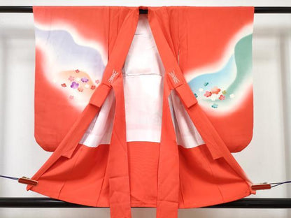 平和屋着物[]七五三　女の子　３歳　祝着　三つ身　長襦袢(袷・半衿刺繍)セット　鞠花文　暈し染め　金彩　逸品　DABG3014ma