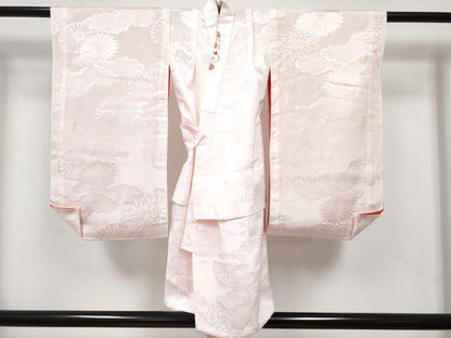 平和屋着物[]七五三　女の子　３歳　祝着　三つ身　長襦袢(袷・半衿刺繍)セット　鞠花文　暈し染め　金彩　逸品　DABG3014ma
