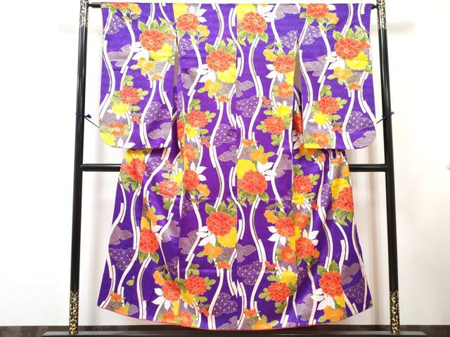 平和屋着物∵女の子　十三参り　子供　祝着・長襦袢(袷・半衿刺繍)セット　立涌牡丹花文　金彩　逸品　DABG3008ma