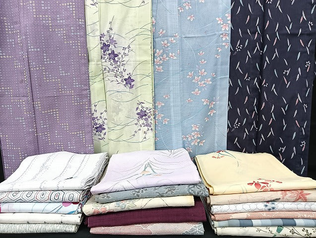 平和屋着物■夏物 小紋 絽 紗 洗える着物 まとめて20点 蝶 菖蒲 花柄 暈し染め 銀彩 着用可能多数 mmm1177