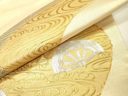 平和屋着物●西陣　川島織物　太鼓柄袋帯　駒刺繍　流水片輪車文　金彩　正絹　逸品　DABG5546fe