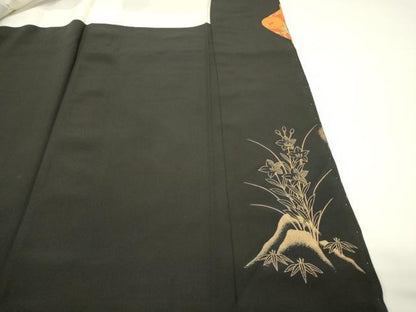 平和屋着物■豪華黒留袖　駒刺繍　群鶴　松竹梅　金彩　正絹　逸品　DABG4453qp