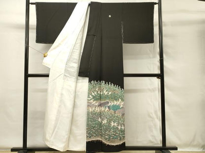 平和屋着物■豪華黒留袖　友禅　作家物　立波花鳥文　正絹　逸品　未使用　DABG4475qp