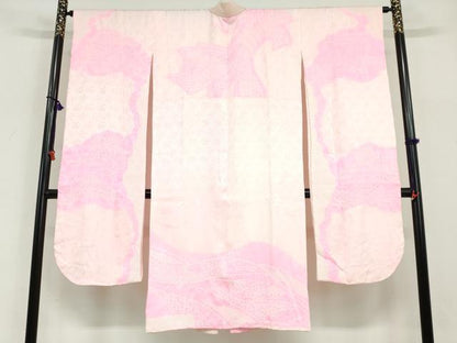 平和屋着物●振袖用長襦袢　袷　絞り　束ね熨斗草花文　半衿刺繍　正絹　逸品　DABG2411ud