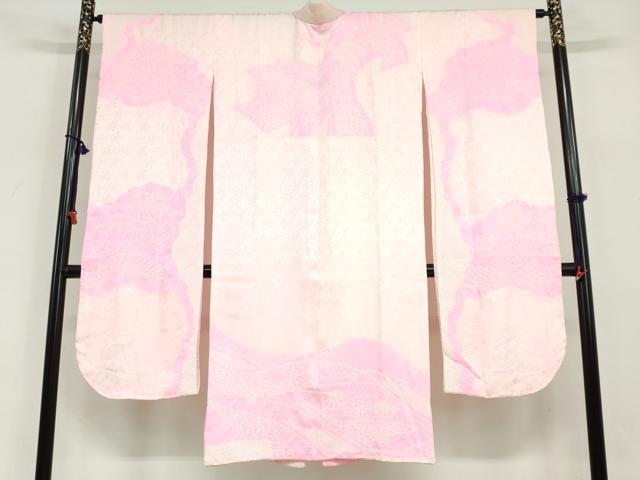 平和屋着物●振袖用長襦袢　袷　絞り　束ね熨斗草花文　半衿刺繍　正絹　逸品　DABG2411ud