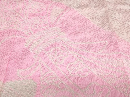 平和屋着物●振袖用長襦袢　袷　絞り　束ね熨斗草花文　半衿刺繍　正絹　逸品　DABG2411ud