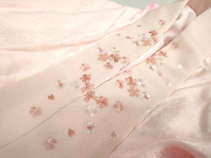平和屋着物●振袖用長襦袢　袷　絞り　束ね熨斗草花文　半衿刺繍　正絹　逸品　DABG2411ud