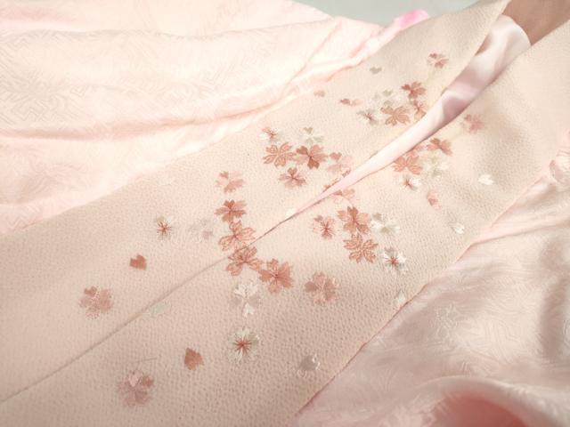 平和屋着物●振袖用長襦袢　袷　絞り　束ね熨斗草花文　半衿刺繍　正絹　逸品　DABG2411ud
