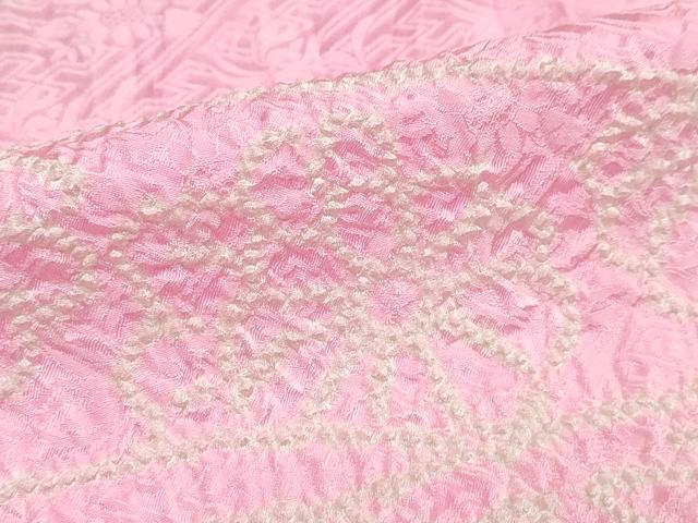 平和屋着物●振袖用長襦袢　袷　絞り　束ね熨斗草花文　半衿刺繍　正絹　逸品　DABG2411ud