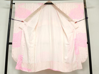 平和屋着物●振袖用長襦袢　袷　絞り　束ね熨斗草花文　半衿刺繍　正絹　逸品　DABG2411ud