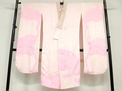 平和屋着物●振袖用長襦袢　袷　絞り　束ね熨斗草花文　半衿刺繍　正絹　逸品　DABG2411ud