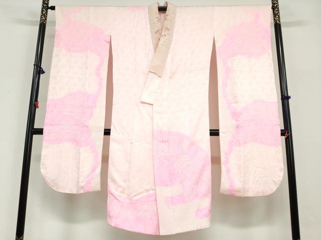 平和屋着物●振袖用長襦袢　袷　絞り　束ね熨斗草花文　半衿刺繍　正絹　逸品　DABG2411ud