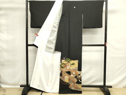 平和屋着物■豪華黒留袖　作家物　駒刺繍　御所車花文　鶴　金彩　正絹　逸品　DABH1571cd
