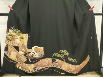 平和屋着物■豪華黒留袖　作家物　駒刺繍　御所車花文　鶴　金彩　正絹　逸品　DABH1571cd