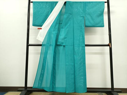 平和屋着物＊夏物　色無地　絽　浅葱色　洗える着物　CABH7849ze