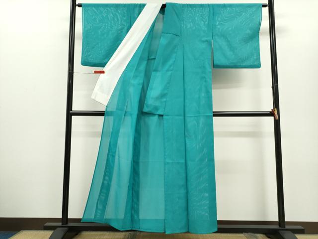 平和屋着物＊夏物　色無地　絽　浅葱色　洗える着物　CABH7849ze