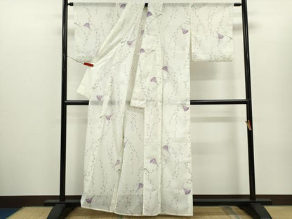 平和屋着物＊夏物　小紋　絽　扇面枝萩文　洗える着物　CABH7840ze
