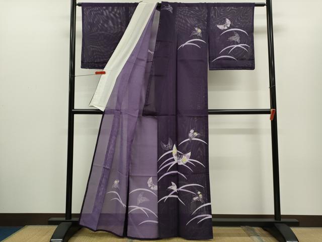 平和屋着物＊夏物　訪問着　絽　扇面舞蝶文　銀彩　洗える着物　未使用　CABH7842ze