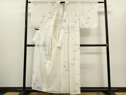 平和屋着物＊夏物　小紋　絽　舞蝶文　洗える着物　CABH7846ze